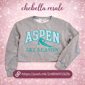 Gray Aspen Ski Season Sweatshirt girls size M cropped gray teal ski themed top